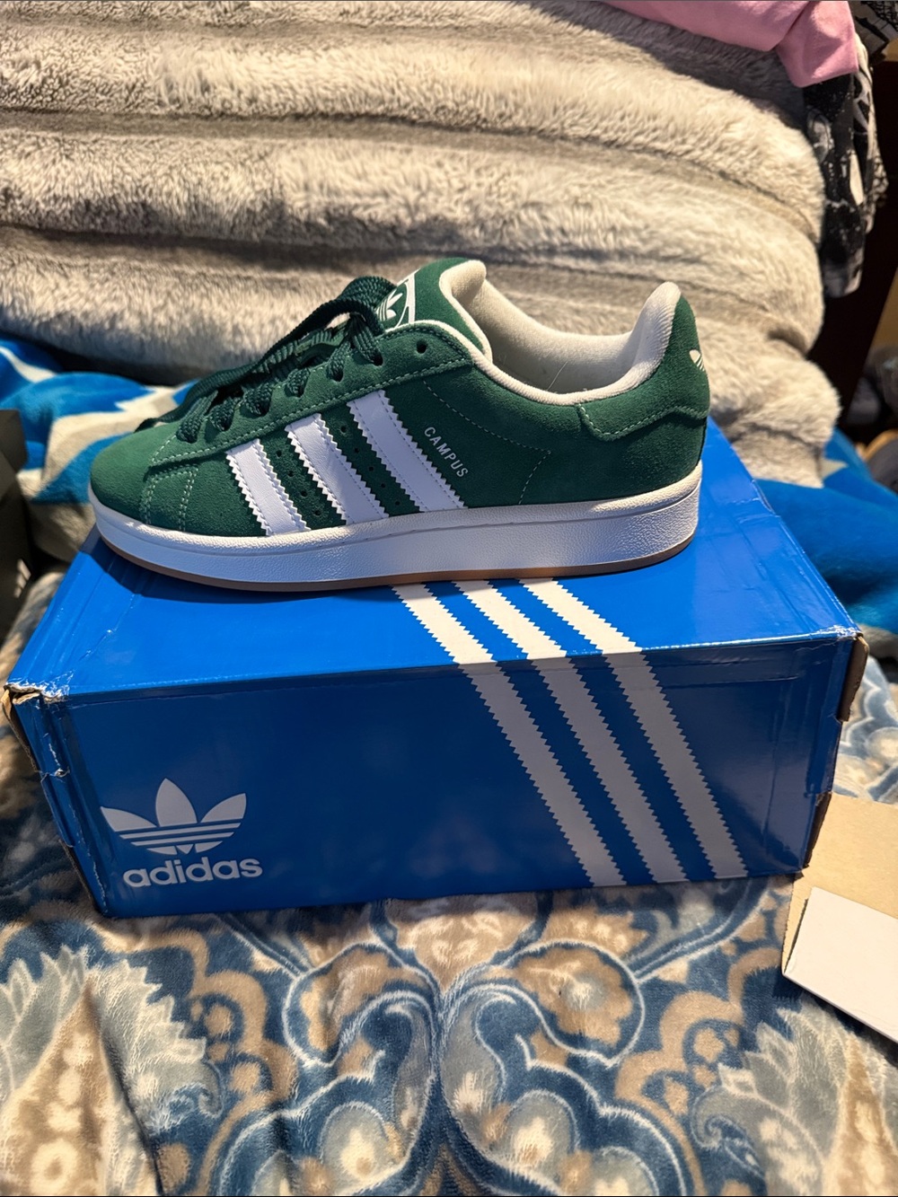 adidas Campus Green Suede Sneakers with White Stripes